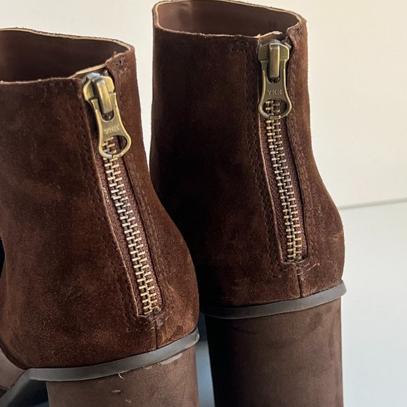 KORKS by KORK-EASE Denoon Burnished Cap Toe Brown Suede Strap Buckle Ankle Boots - Picture 5 of 14